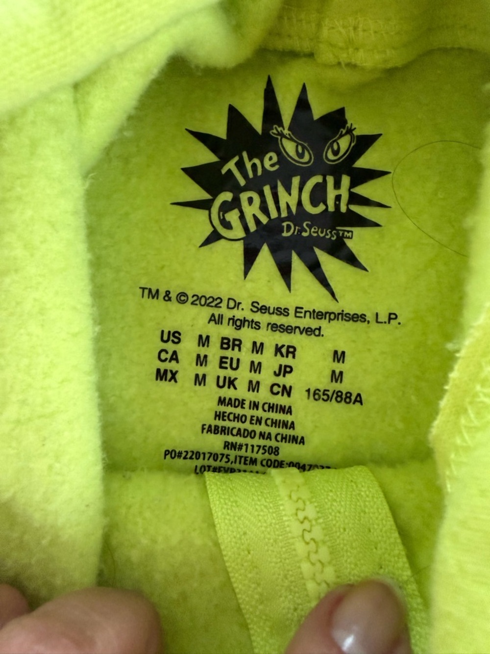 The Grinch Official Neon Green Zip-Up Hoodie. Size M - Picture 5 of 6